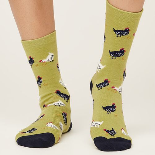Thought Cute Chicken Socks Pea Green Size 4-7