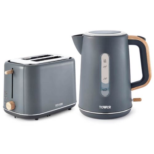 Tower Scandi Kettle and 2 Slice Toaster Set Grey