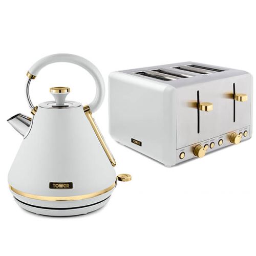 Tower Cavaletto Pyramid Kettle and 4 Slice Toaster Set Optic White