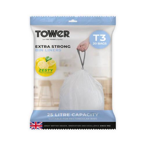Tower 25L Lemon Scented Bin Liners 20pc/Pack