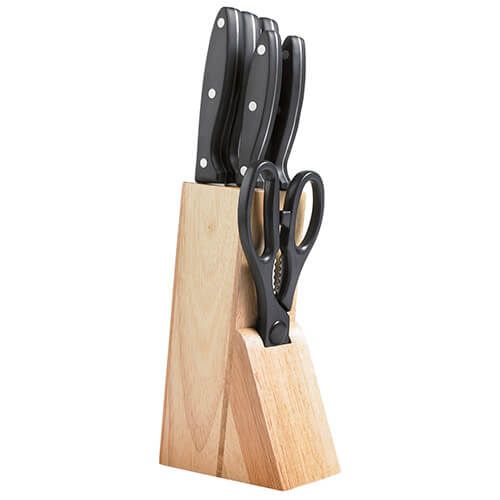 Taylors Eye Witness Traditional 6 Piece Riveted Taper Ground Knives With Rubber Wood Knife Block Set