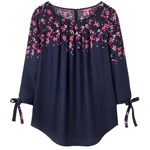 Joules Trisha Shell Top With Tie Sleeve Navy Acorn Border