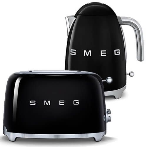Smeg 2 Slice Toaster and Smeg 3D Logo Kettle, Black