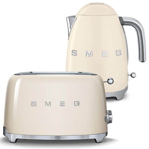 Smeg 2 Slice Toaster and Smeg 3D Logo Kettle, Cream
