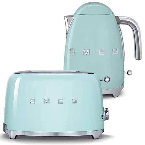 Smeg 2 Slice Toaster and Smeg 3D Logo Kettle, Pastel Green