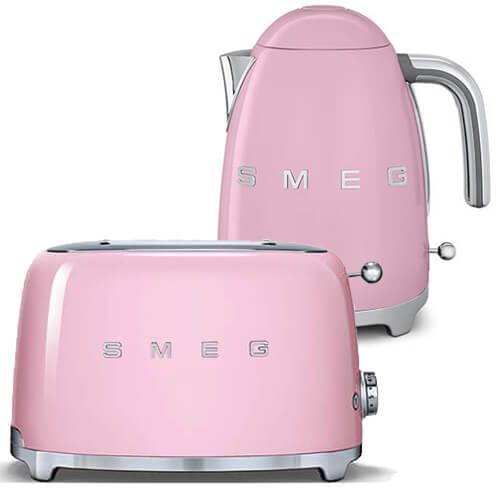 Smeg 2 Slice Toaster and Smeg 3D Logo Kettle, Pink