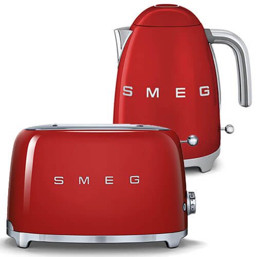 Smeg 2 Slice Toaster and Smeg 3D Logo Kettle, Red
