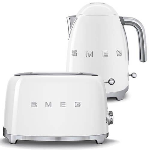 Smeg 2 Slice Toaster and Smeg 3D Logo Kettle, White