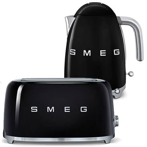 Smeg 4 Slice Toaster and Smeg 3D Logo Kettle, Black