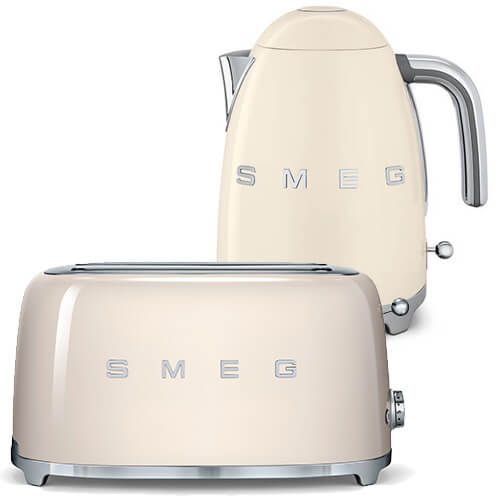 Smeg 4 Slice Toaster and Smeg 3D Logo Kettle, Cream