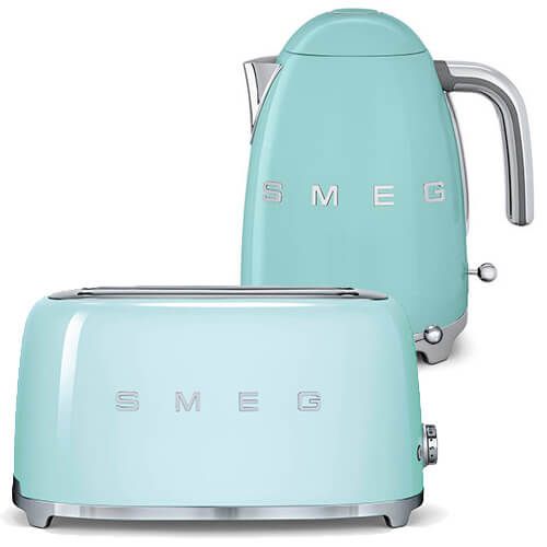Smeg 4 Slice Toaster and Smeg 3D Logo Kettle, Pastel Green