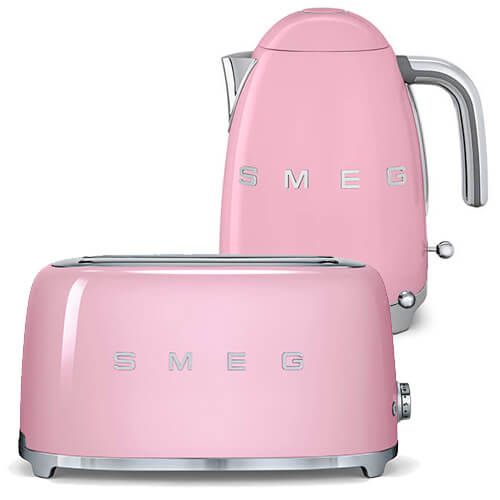 Smeg 4 Slice Toaster and Smeg 3D Logo Kettle, Pink