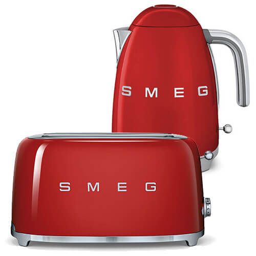 Smeg 4 Slice Toaster and Smeg 3D Logo Kettle, Red