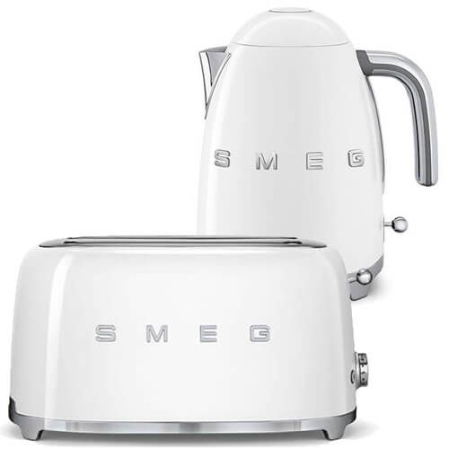Smeg 4 Slice Toaster and Smeg 3D Logo Kettle, White