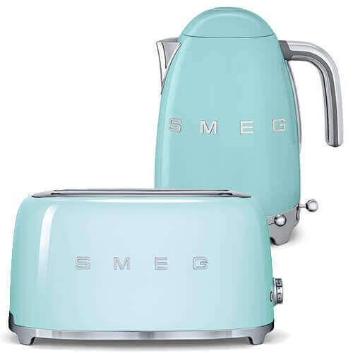 Smeg 4 Slice Toaster and Smeg Variable Temperature 3D Logo Kettle, Pastel Green