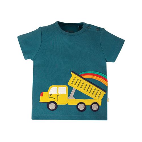 Frugi Organic Scout Applique Top Steely Blue/Truck