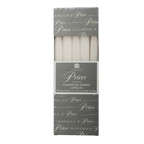 Prices Venetian 10 inch Dinner Candle Pack Of 10 White
