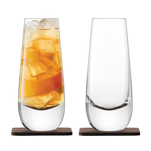 LSA Whisky Islay Mixer Glass 325ml Clear With Walnut Coaster Set Of 2
