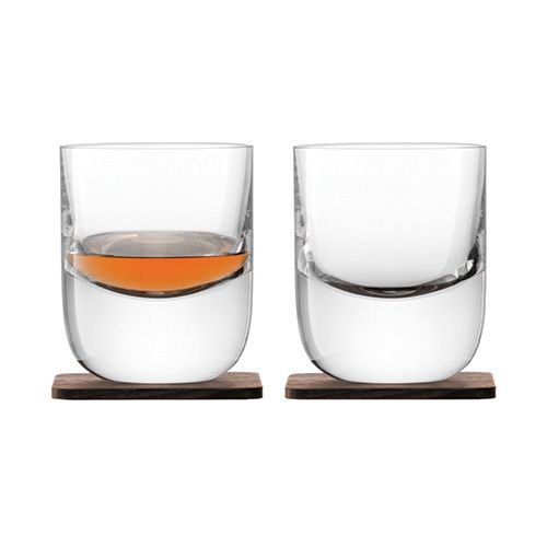 LSA Whisky Renfrew Tumbler 270ml Clear With Walnut Coaster Set Of 2