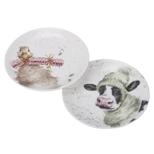 Wrendale Designs Christmas Coupe Plate Set Of 2 Cow & Duck