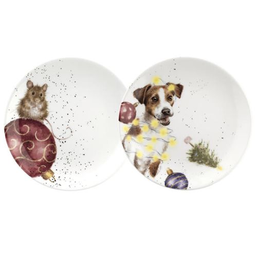 Wrendale Designs Christmas Collection Coupe Plate Set Of 2 Mouse & Dog