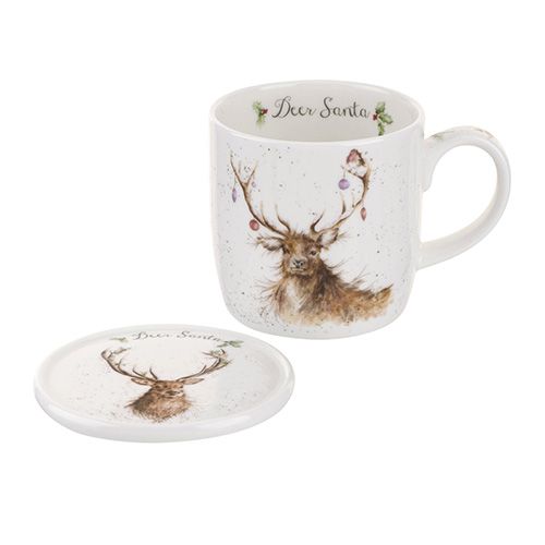 Wrendale Designs Mug & Coaster Deer Santa 6 for 5