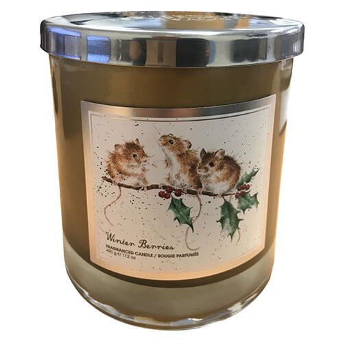 Wrendale Designs Winter Berries Glass Candle With Lid
