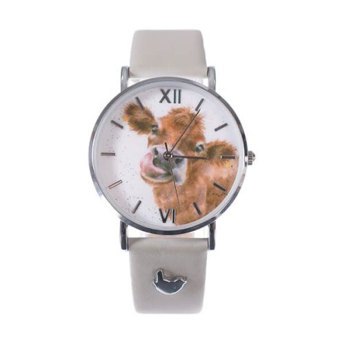 Wrendale Designs Cow Watch - Grey Leather Strap