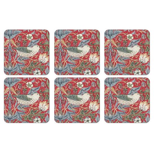 Morris & Co Strawberry Thief Red Coasters Set of 6
