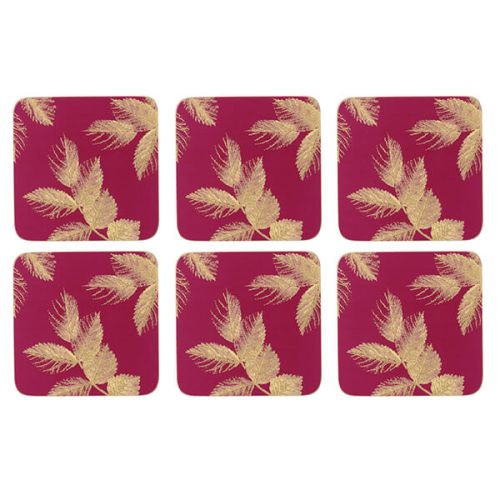 Sara Miller Etched Leaves Set of 6 Pink Coasters