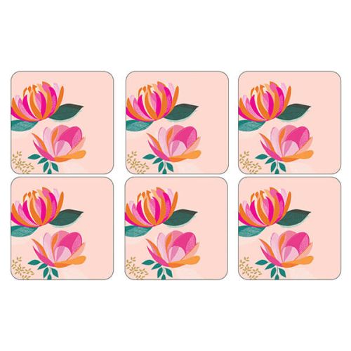 Sara Miller Peony Collection Set of 6 Pink Coasters