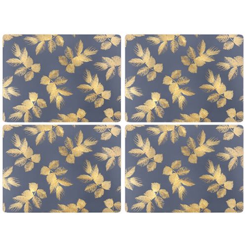 Sara Miller Etched Leaves Set of 4 Navy Placemats