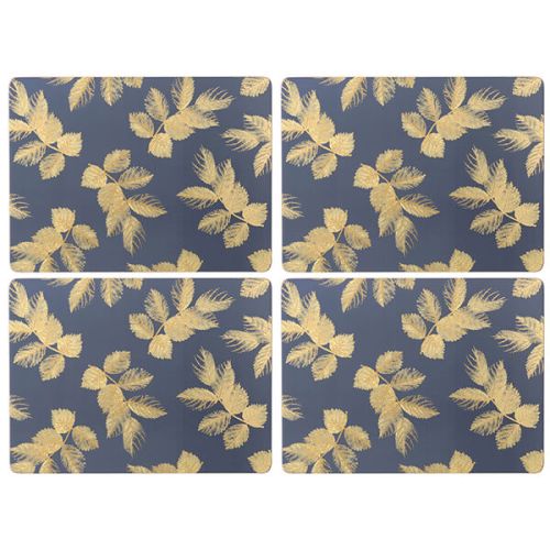 Sara Miller Etched Leaves Set of 4 Large Navy Placemats