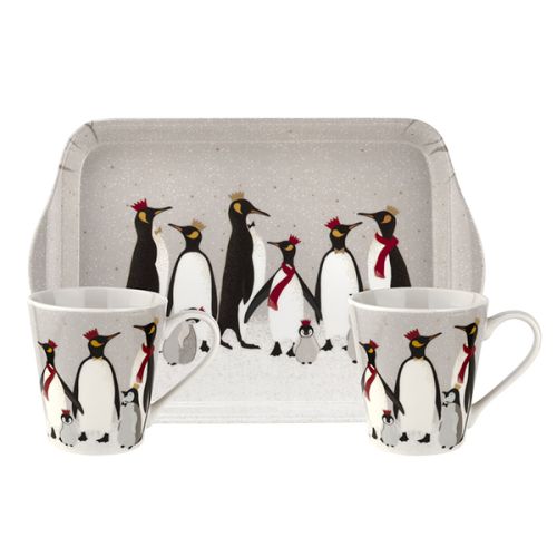 Sara Miller Christmas Collection Penguin Mug & Tray Set