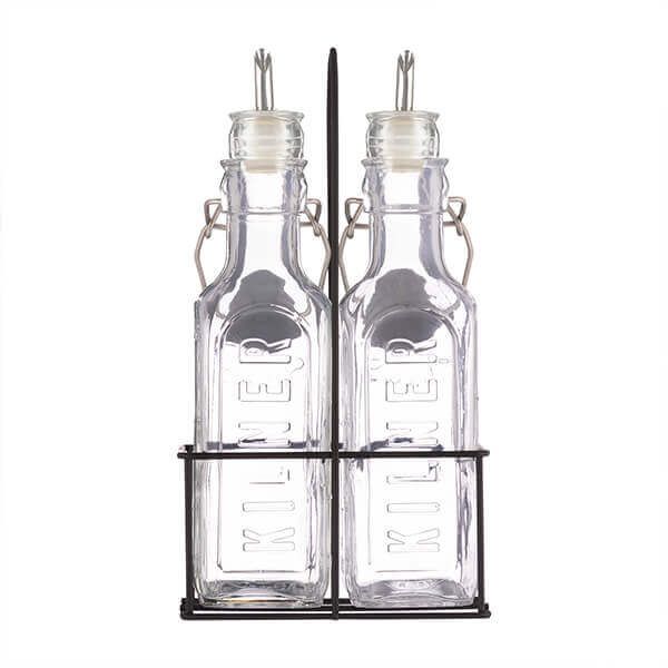 Kilner Set Of 2 0.3L Oil Bottles & Metal Rack