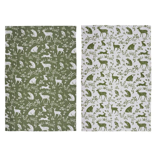 Ulster Weavers Forest Friends Sage Green & Terracotta Pack of Two Cotton Tea Towels