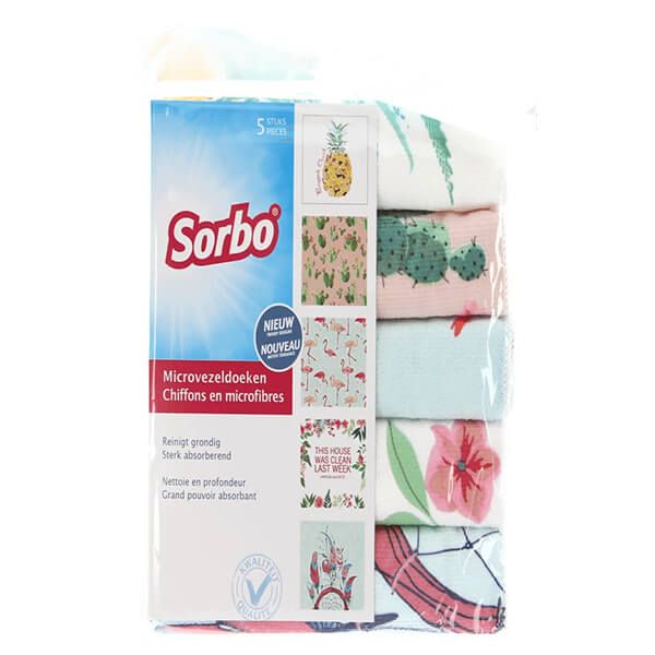 Sorbo Pack of 5 Microfibre Cloths in Tropical Print