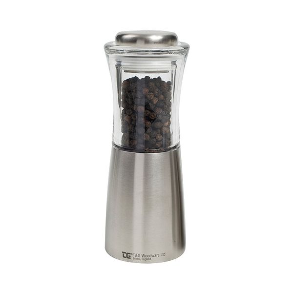 T&G CrushGrind Apollo Brushed Stainless Steel and Acrylic Pepper Mill