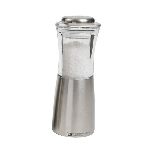 T&G CrushGrind Apollo Brushed Stainless Steel and Acrylic Salt Mill