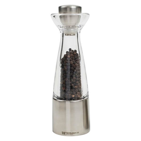 T&G CrushGrind Stockholm Brushed Stainless Steel and Acrylic Pepper Mill