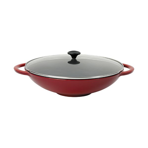 Chasseur Cast Iron Chilli Red 37cm Wok With Glass Lid Kit