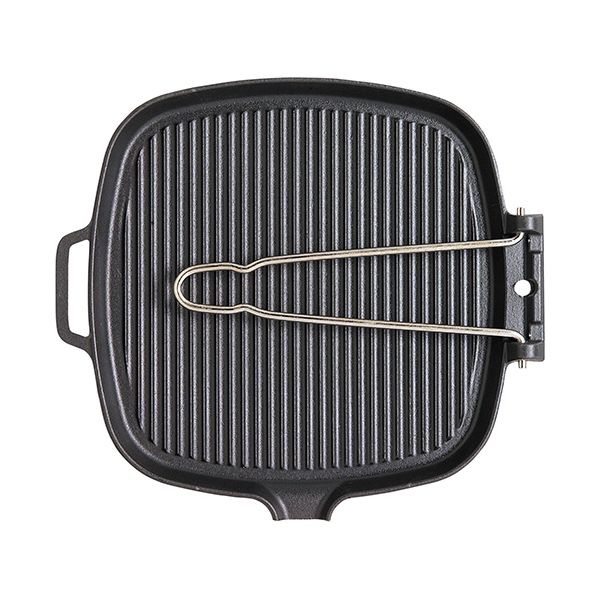 Chasseur Cast Iron Matt Black Square Smooth Base Grill Pan With Fold Away Wire Handle