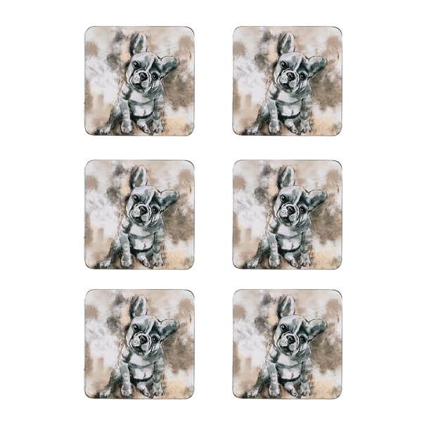 Denby Set Of 6 French Bull Dog Coasters