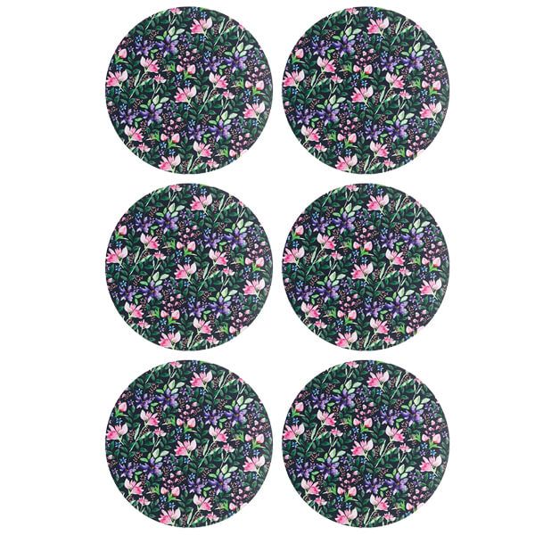 Denby Set Of 6 Dark Floral Round Placemats