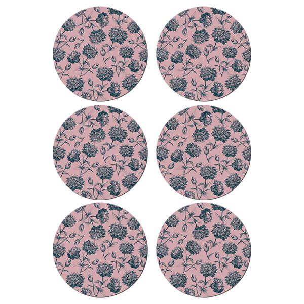 Denby Set Of 6 Rose Engraved Floral Round Placemats
