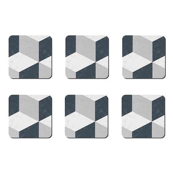 Denby Grey Geometric Square Set Of 6 Coasters