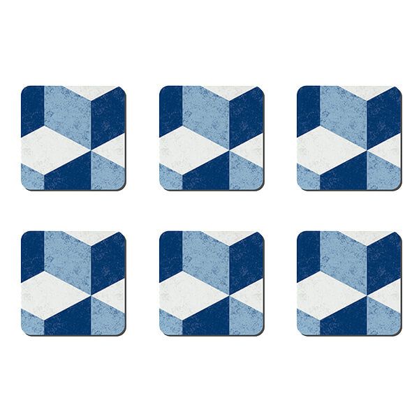 Denby Blue Geometric Square Set Of 6 Coasters
