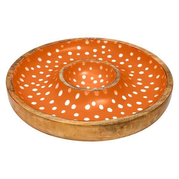Dexam Sintra Mango Wood Spotted Chip and Dip Bowl Ochre