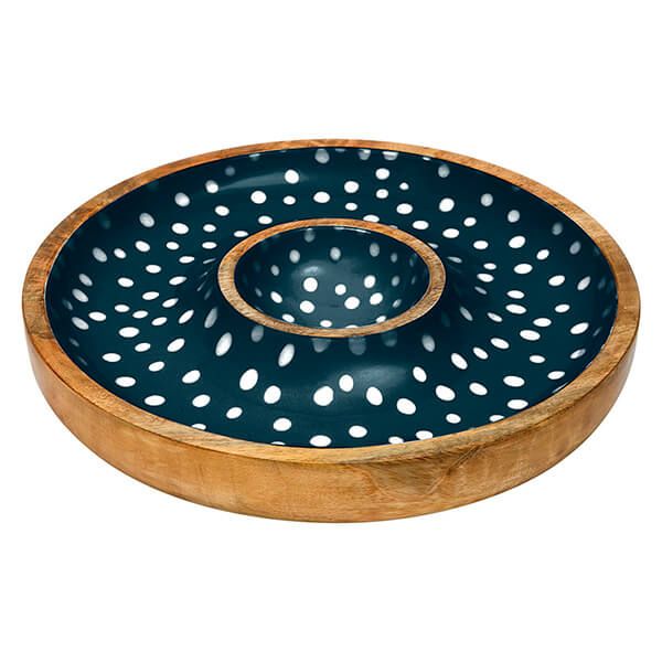 Dexam Sintra Mango Wood Spotted Chip and Dip Bowl Ink Blue