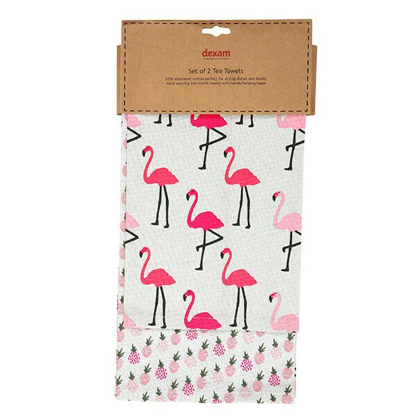 Dexam Flamingo Set Of 2 Tea Towels Pink